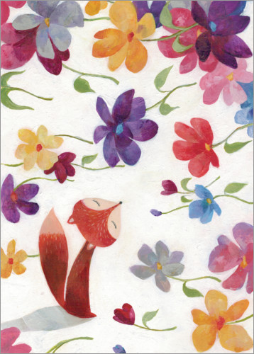 Poster Fuchs im Blütenmeer