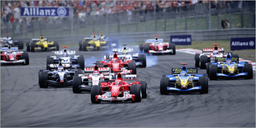 Poster Michael Schumacher im Ferrari vor Jarno Trulli, Nürburgring 2004