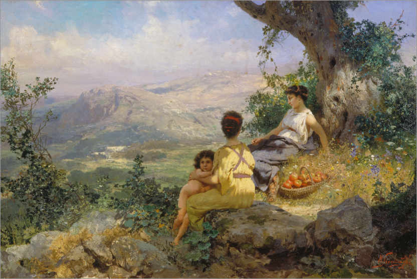 Poster Pause bei der Apfelernte in südlicher Landschaft