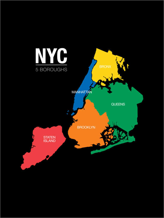 Poster NYC 5 Bezirke – Karte