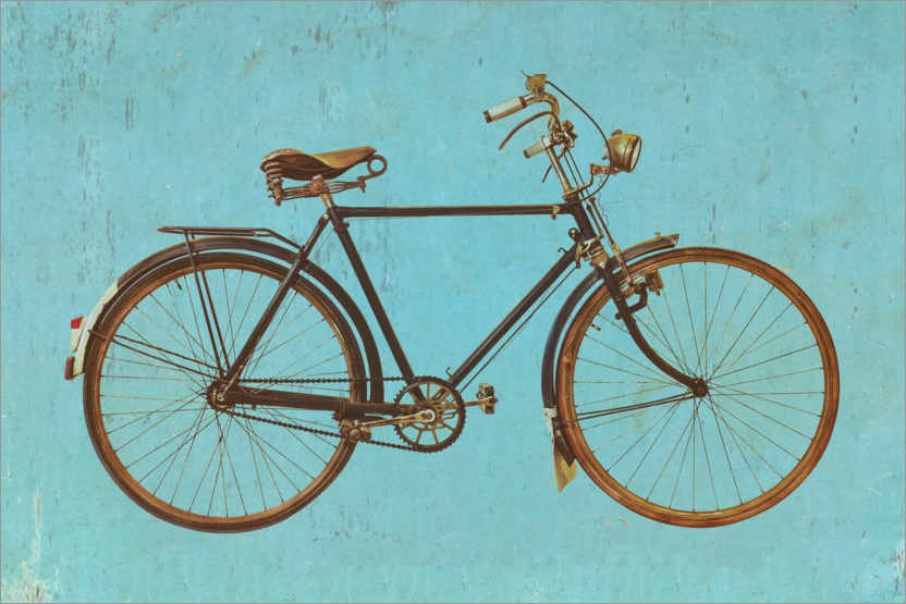 Poster Weinlesefahrrad auf blauem Hintergrund