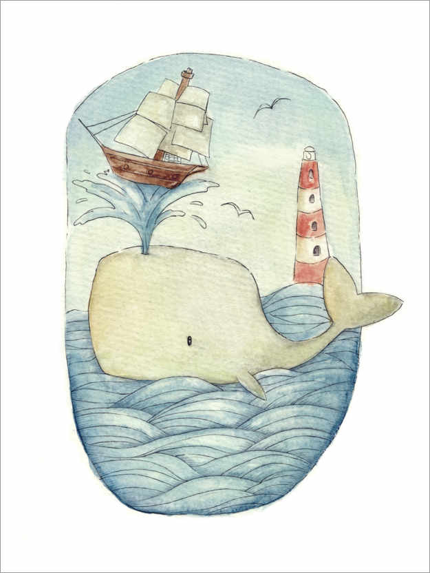 Poster Süßer Wal im Meer