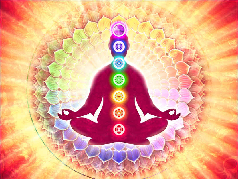 Poster In Meditation mit Chakren - Harmonisierende Energie