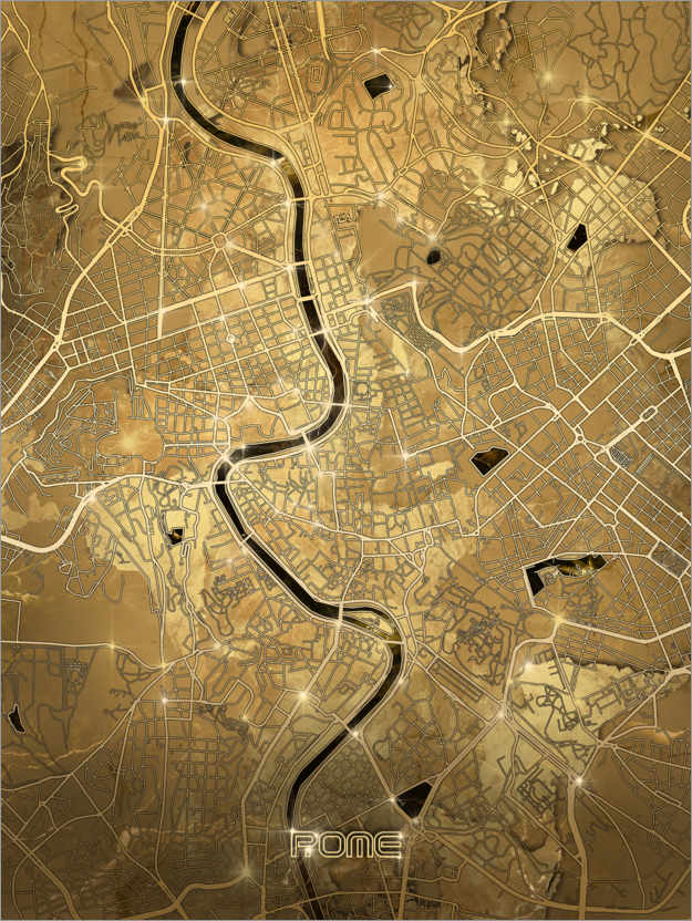 Poster Rom Stadtplan Gold