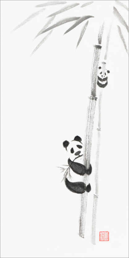 Poster Großer Panda mit Jungtier