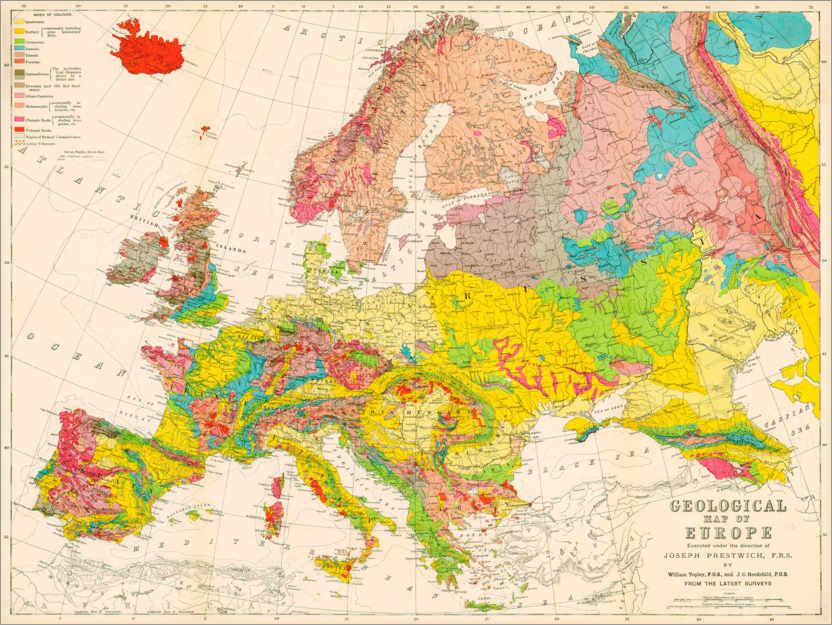 Poster Geologische Karte Europas um 1860