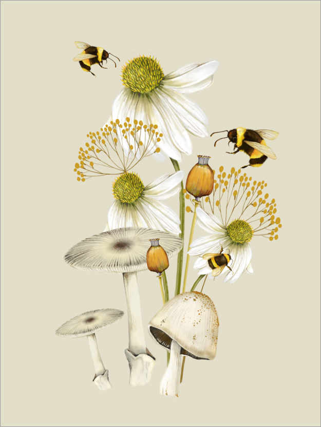 Poster Floral mit Hummeln