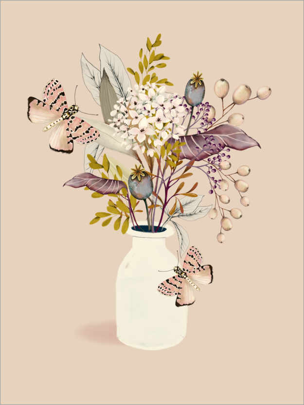 Poster Floral mit Schmetterlingen IV