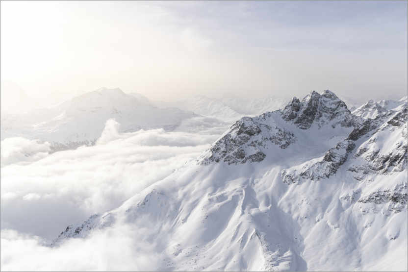 Poster Schneebedeckte Berge im Winter, Engadin, Schweiz