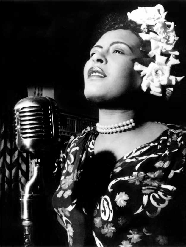 Poster Jazz- und Bluessängerin Billie Holiday in den 1940er Jahren