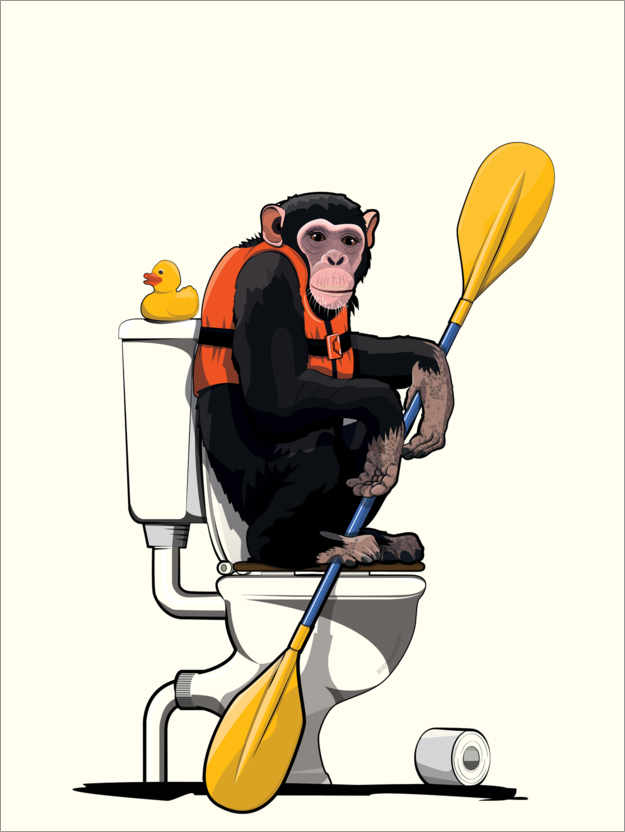 Poster Schimpanse auf der Toilette