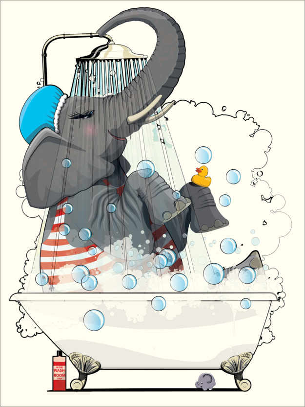 Poster Elefant in der Badewanne
