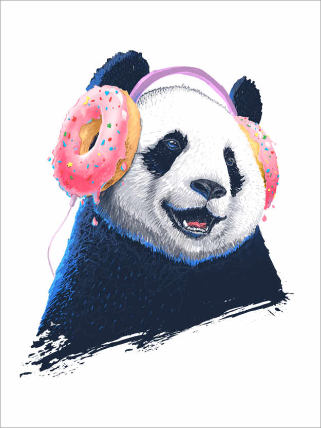 Poster Panda mit Kopfhörer
