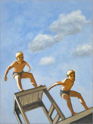 Poster Zwei Jungen beim Absprung