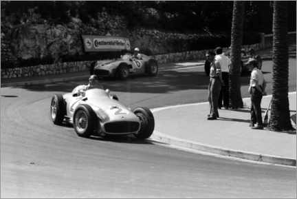 Poster Fangio führt vor Moss, Großer Preis von Monaco 1955