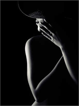 Holzbild  Frau mit schwarzem Hut - Johan Swanepoel
