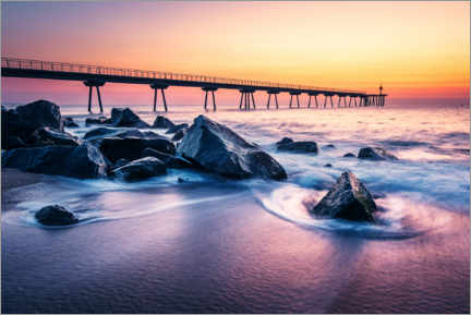 Holzbild  Pier am Meer zu Sonnenaufgang - Matthias Köstler
