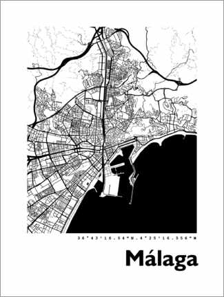 Poster Stadtkarte von Malaga