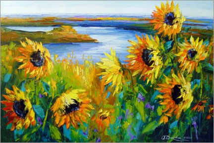 Poster Sonnenblumen am Fluss