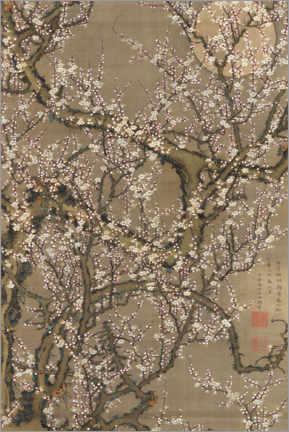 Poster Weiße Pflaumenblüten und Mond