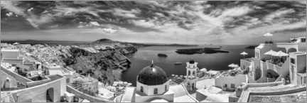 Poster Santorini Panorama schwarz-weiß