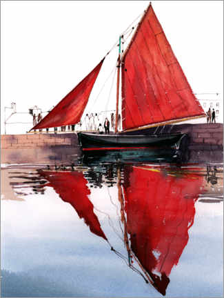 Poster Rote Segelboot-Hooker Galway Irland