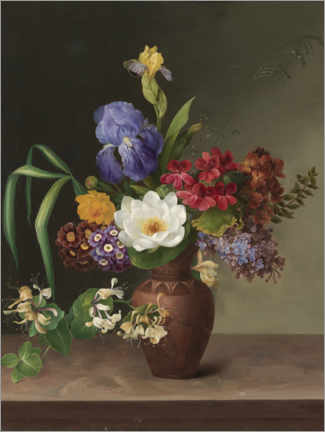 Hartschaumbild  Vase im griechischen Stil mit Iris, Flieder und Geißblatt - Hermania Sigvardine Neergaard