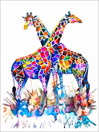 Poster Regenbogen Giraffen