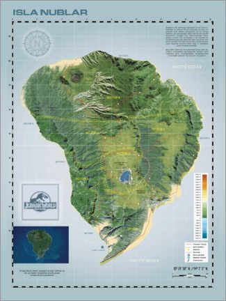 Poster  Isla Nublar - Topografische Karte