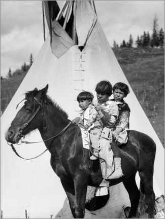 Poster Drei Kinder der Sioux auf einem Pferd