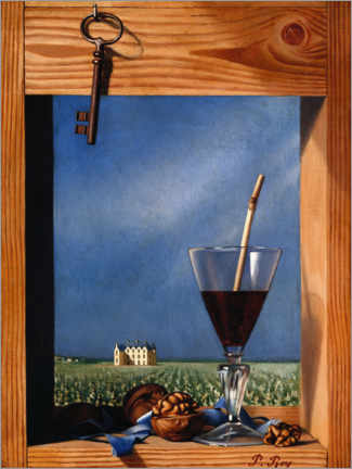 Leinwandbild  Glas Wein vor einer Burg - Pierre Roy