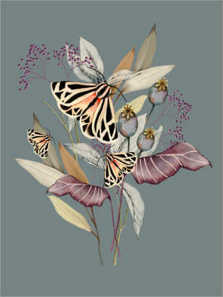Poster  Floral mit Schmetterlingen III - Nicola Evans