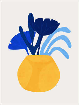 Poster Blue Plant Yellow Pot
