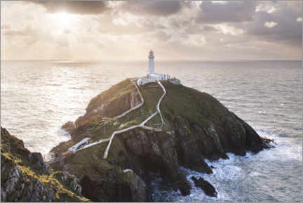 Poster Leuchtturm auf Felseninsel beim Sonnenuntergang