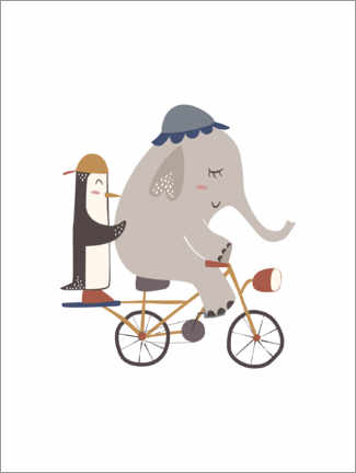 Poster  Elefant und Pinguin auf dem Fahrrad - Marta Munte