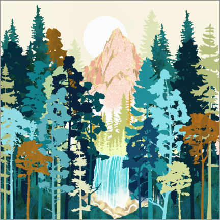 Poster Wasserfall im Wald