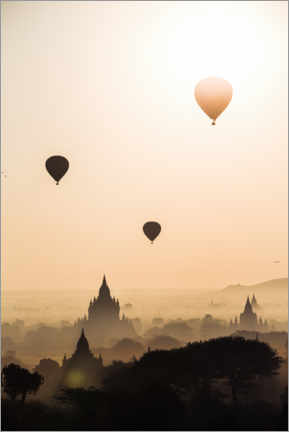 Poster Heißluftballone über den Tempeln, Burma