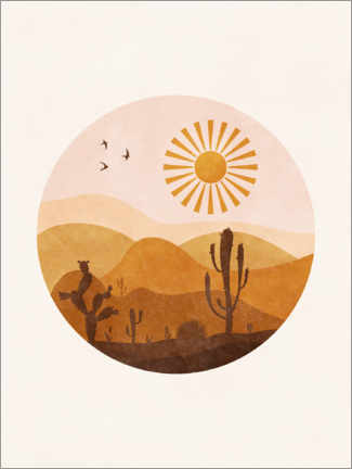 Poster Sonne in der Wüste mit Kakteen