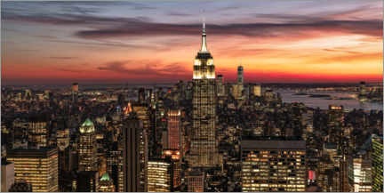 Poster  New York Citys Panorama bei Sonnenuntergang - Achim Thomae
