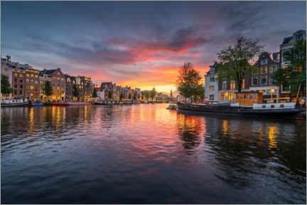 Poster Bunter Sonnenuntergang in Amsterdam