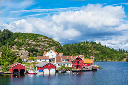 Poster Blick auf das Dorf Farestad in Norwegen
