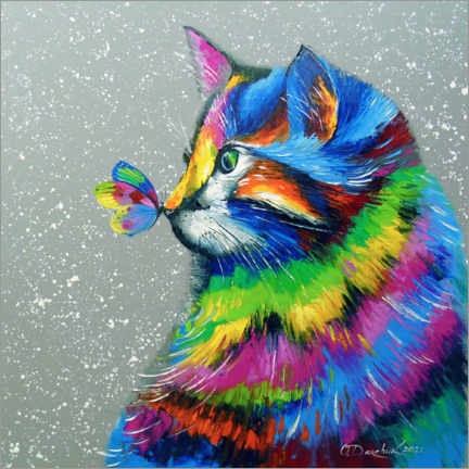 Wandbild  Helle Katze und Schmetterling - Olha Darchuk