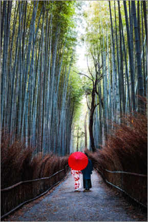 Poster Japanisches Paar im Bambuswald