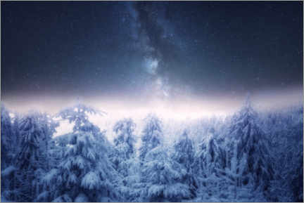 Poster Winterlandschaft mit Milchstraße