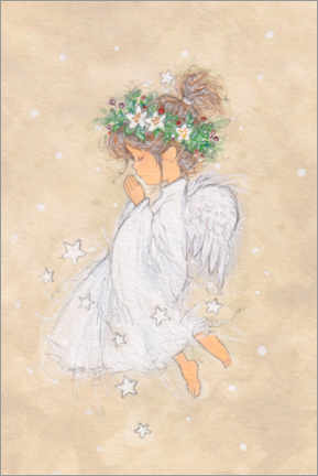 Poster Betendes Engelmädchen mit Blumenkranz
