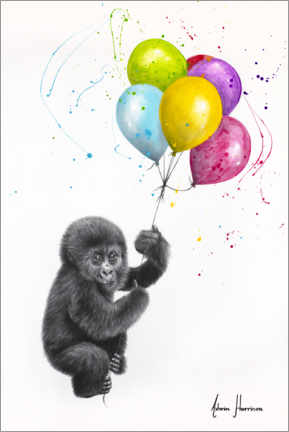 Leinwandbild  Baby Gorilla und die Ballons - Ashvin Harrison