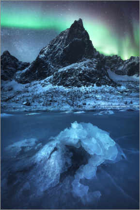 Poster Polarlichter über den Bergen der Lofoten