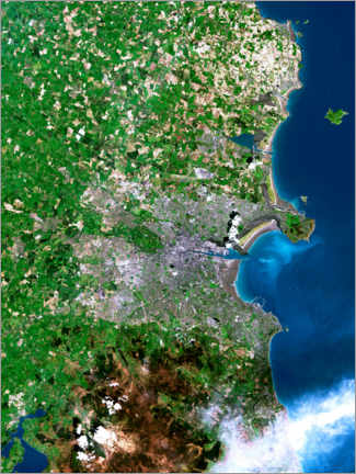 Holzbild  Dublin aus dem Weltraum gesehen - Planetobserver