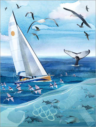 Poster Segelboot auf dem verschmutzten Meer