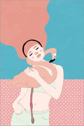 Holzbild  Flamingo-Umarmung - Roberta Murray